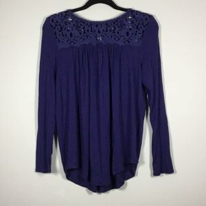 Philosophy Navy Blue Lace Flowy Casual Boho Chic Oversized Modest Blouse S
